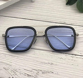 Unisex Blue Silver Retro Square Sunglass