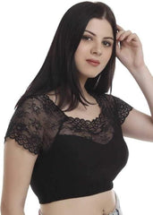 Women's Spandex Short Sleeve Readymade Blouse (Black)